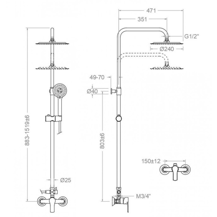 Conjunto monomando ducha TITANIUM cromo - 187402RP240 2