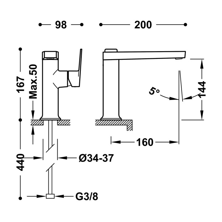 Monomando lavabo maneta lateral PROJECT-TRES cromo - 22144701 2