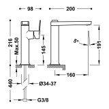 Monomando lavabo alto maneta lateral PROJECT-TRES negro metalizado - 22164701KM 2