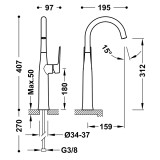 Monomando lavabo XL maneta lateral LOFT-TRES acero - 22284701AC 1
