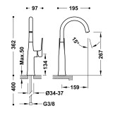Monomando lavabo alto maneta lateral LOFT-TRES acero - 22264701AC 2