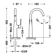 Monomando lavabo alto maneta lateral LOFT-TRES negro mate - 22264701NM