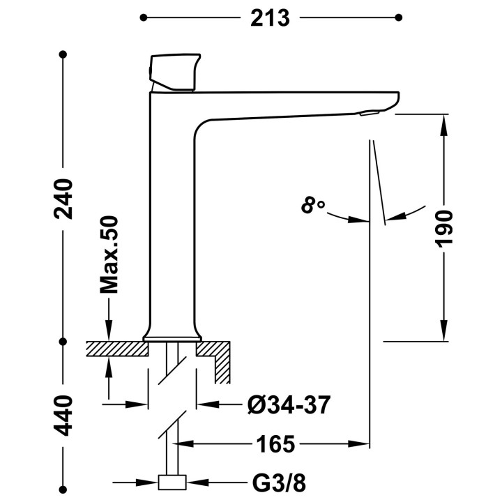 Monomando lavabo alto LOFT-TRES acero - 22220402AC 1
