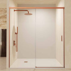 Mampara de ducha STYLO 1F1C frontal oro rosa cepillado - SBX Imex