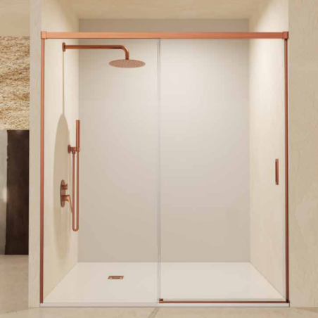 Mampara de ducha STYLO 1F1C frontal oro rosa cepillado - SBX Imex