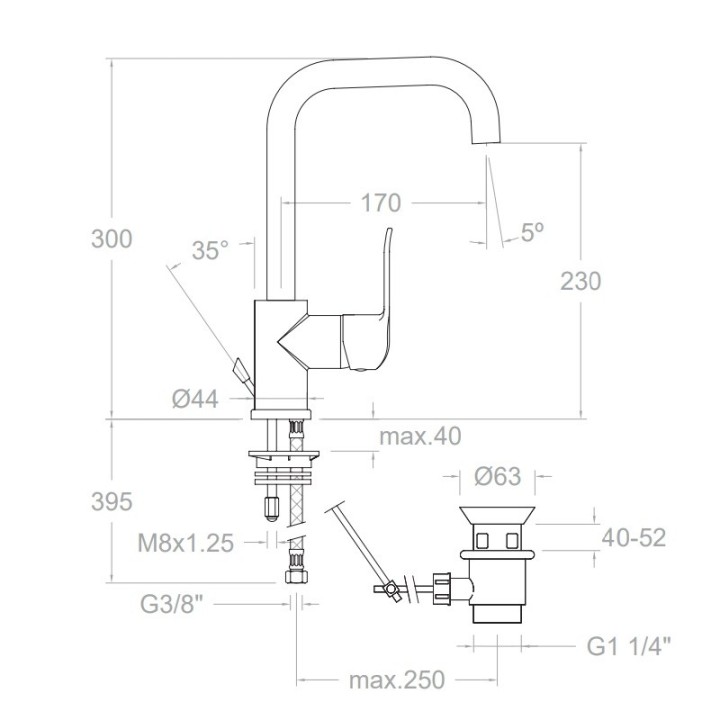 Monomando lavabo alto YPSILON PLUS cromo - 6411 2