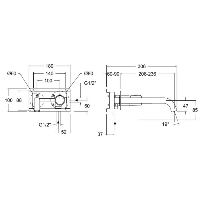 Monomando lavabo empotrado TZAR negro mate - 34210*NM 4