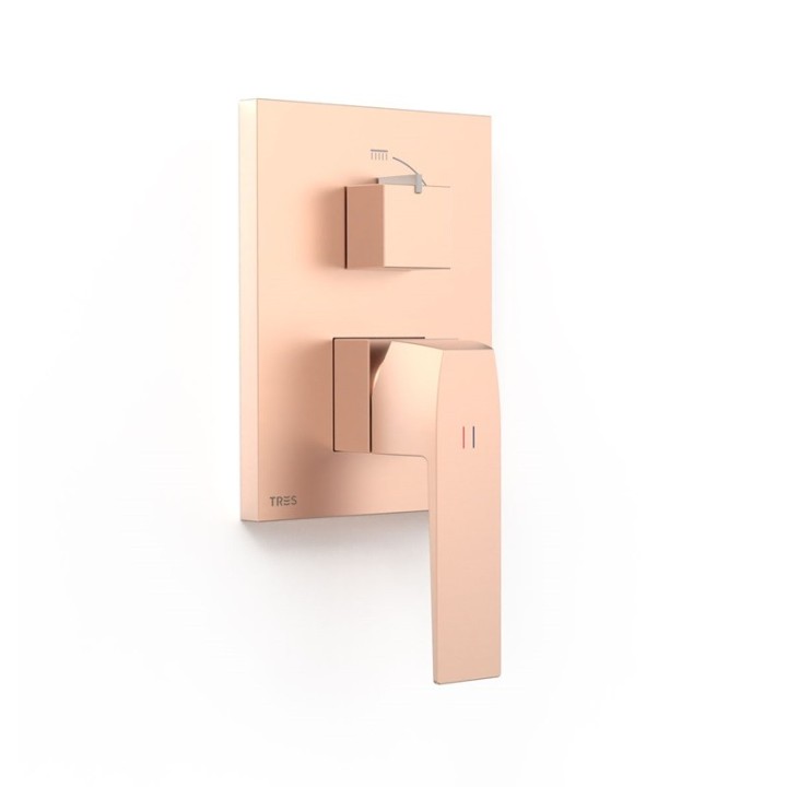Monomando ducha empotrado 2-vías SLIM-TRES RAPID-BOX oro rosa mate - 20228110OPM 1