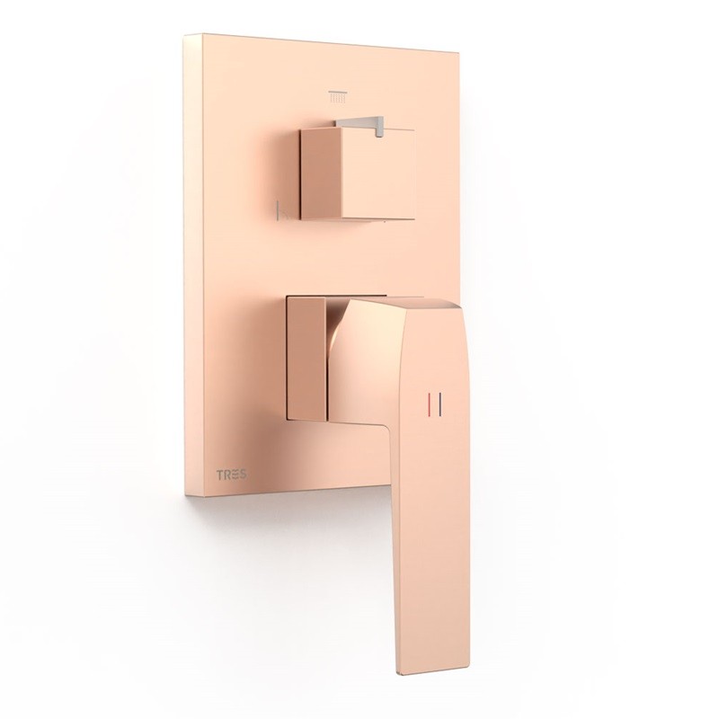 Monomando baño-ducha 3-vías SLIM-TRES RAPID-BOX oro rosa mate - 20227310OPM