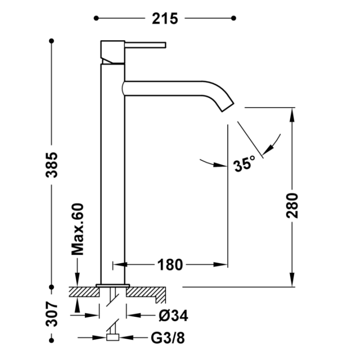 Monomando lavabo alto XL STUDY-TRES cava dorado - 26230801CA 2