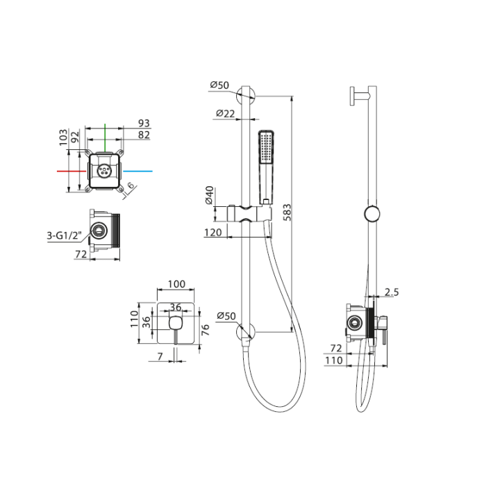 Kit monomando ducha empotrado 1-vía TOSCANA cromo - SMT064 2