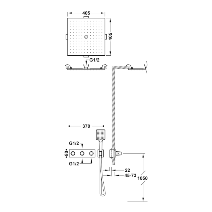Kit termostático ducha empotrado 3-vías B-SYSTEM cava dorado - 30725306CA 2