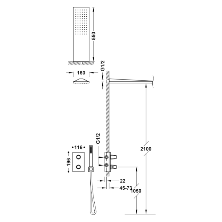 Kit termostático ducha empotrado 2-vías THERM-BOX grafito - 21135005GR 2