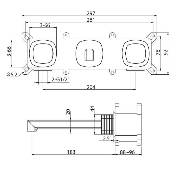 Bimando lavabo empotrado FIRENZE oro cepillado - BPF065/OC 2