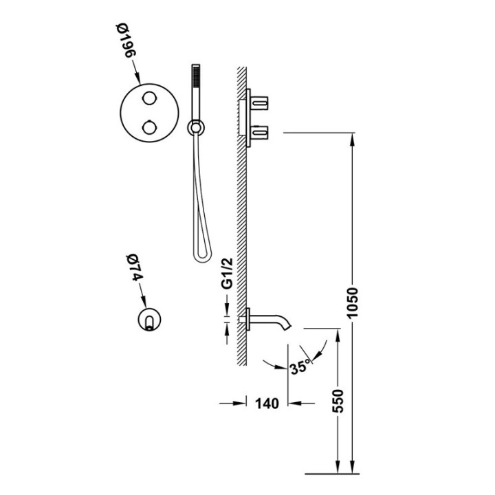 Kit monomando ducha empotrado 2-vías THERM-BOX cromo - 26235006 1