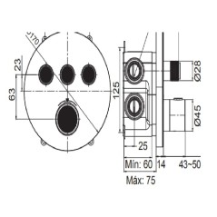 Termostático ducha empotrado 3-vías TUBE cromo - 52149