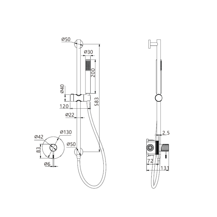Kit monomando ducha empotrado 1-vía LINE black gun metal - SMD038/BGM 2