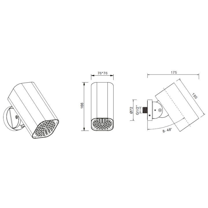 Rociador ducha TUBE cuadrado 76x76 mm negro mate - RDC007/NG 2