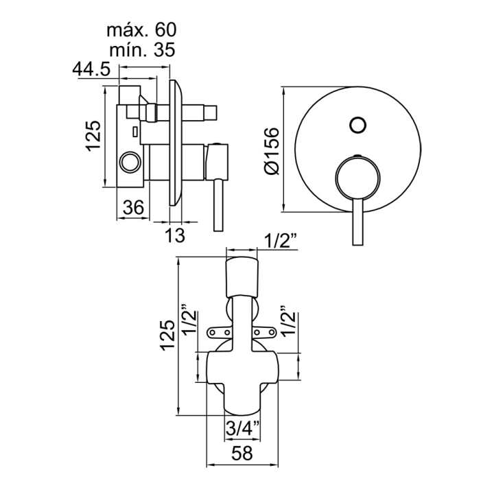 Monomando ducha empotrado 2-Vías TUBE oro cepillado - 40556/G 2