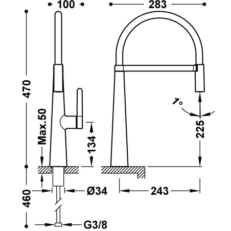 Monomando fregadero TRES FLEXIBLE cava dorado - 23048702CA