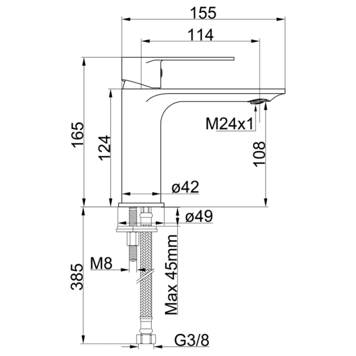 Monomando lavabo XL INOA negro mate - 39109/N 2