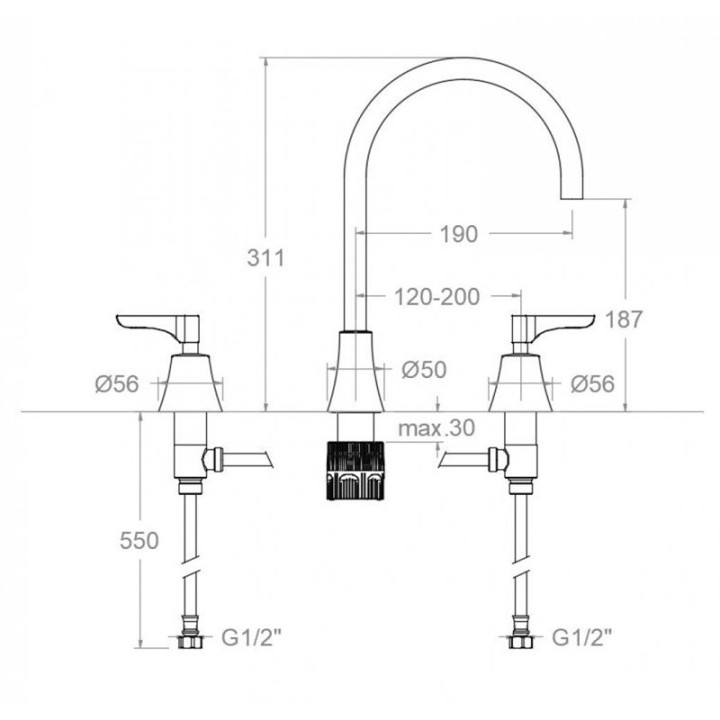 Bimando lavabo alto repisa ADAGIO cobre cepillado - 914202MLCUC 2