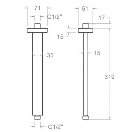 Brazo techo cuadrado 300 mm cromo - BVK300