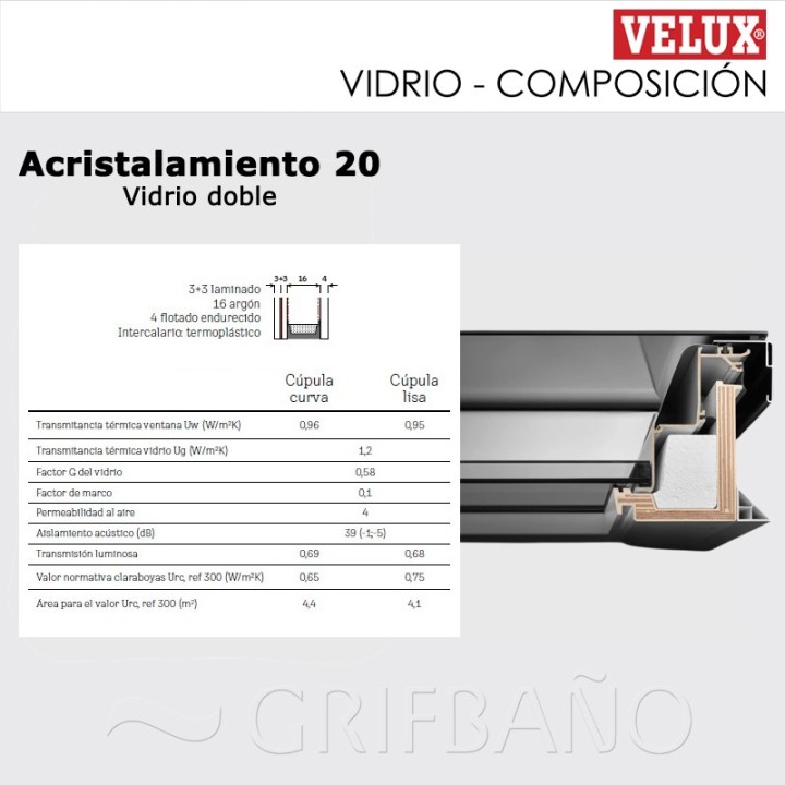 Ventana para cubierta plana VELUX ESTANDAR cúpula vidrio liso 7